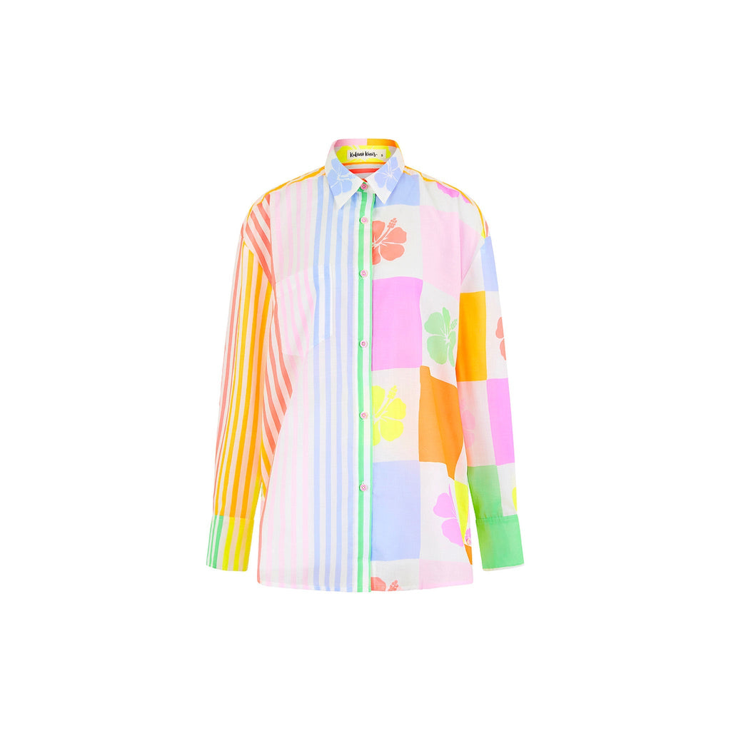 11488: Long Sleeve Beach Shirt - Hibiscus Rainbow