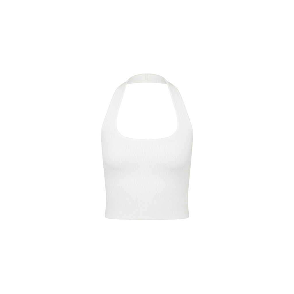 11489: Knit Halter Tank Top - White
