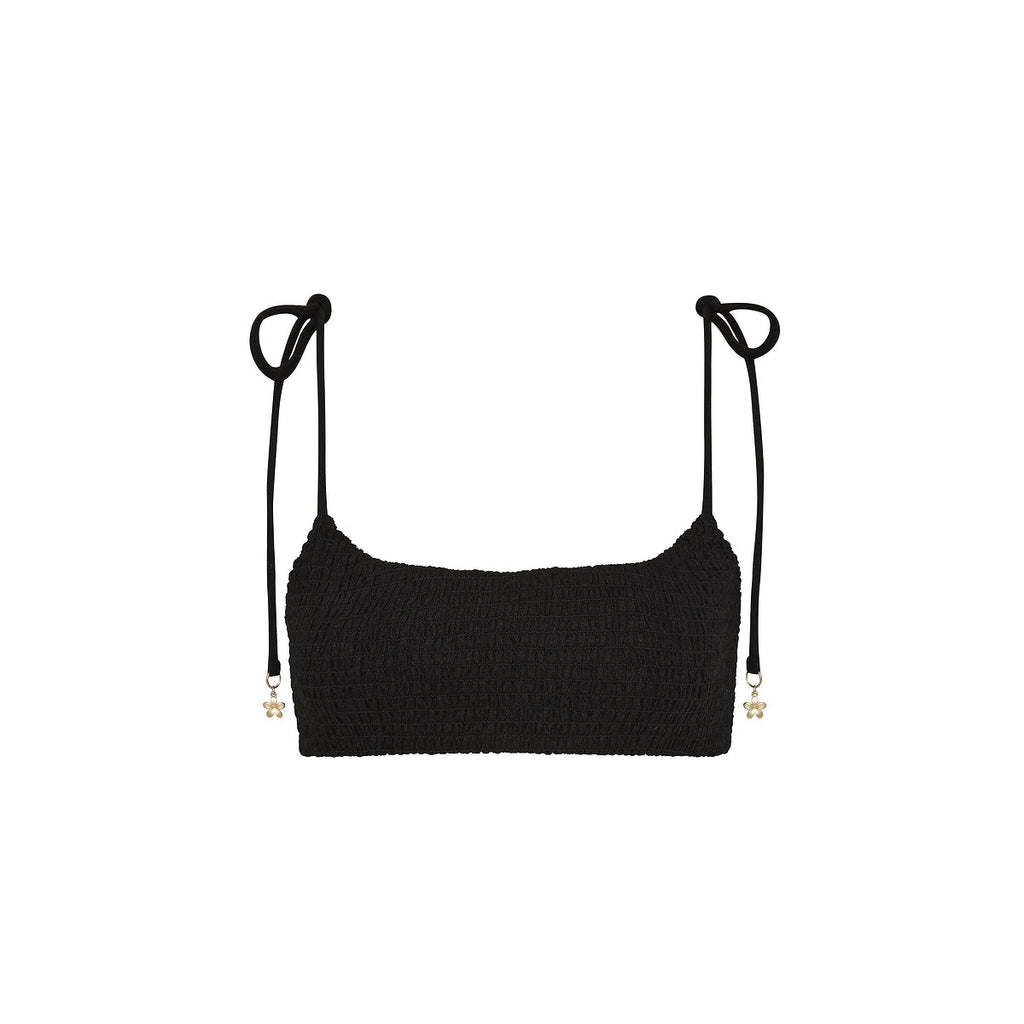 11517: Simple Shirred Tie Crop - Natural Black