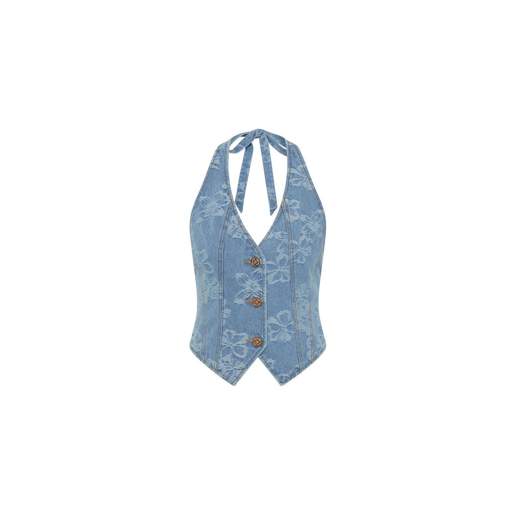 11524: Halter Open Back Vest - Dixie Denim