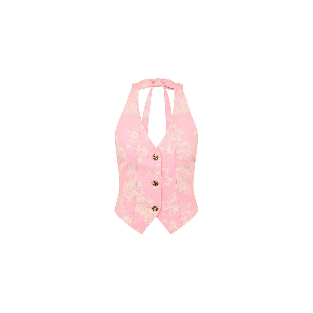 11524: Halter Open Back Vest - Pixie Denim