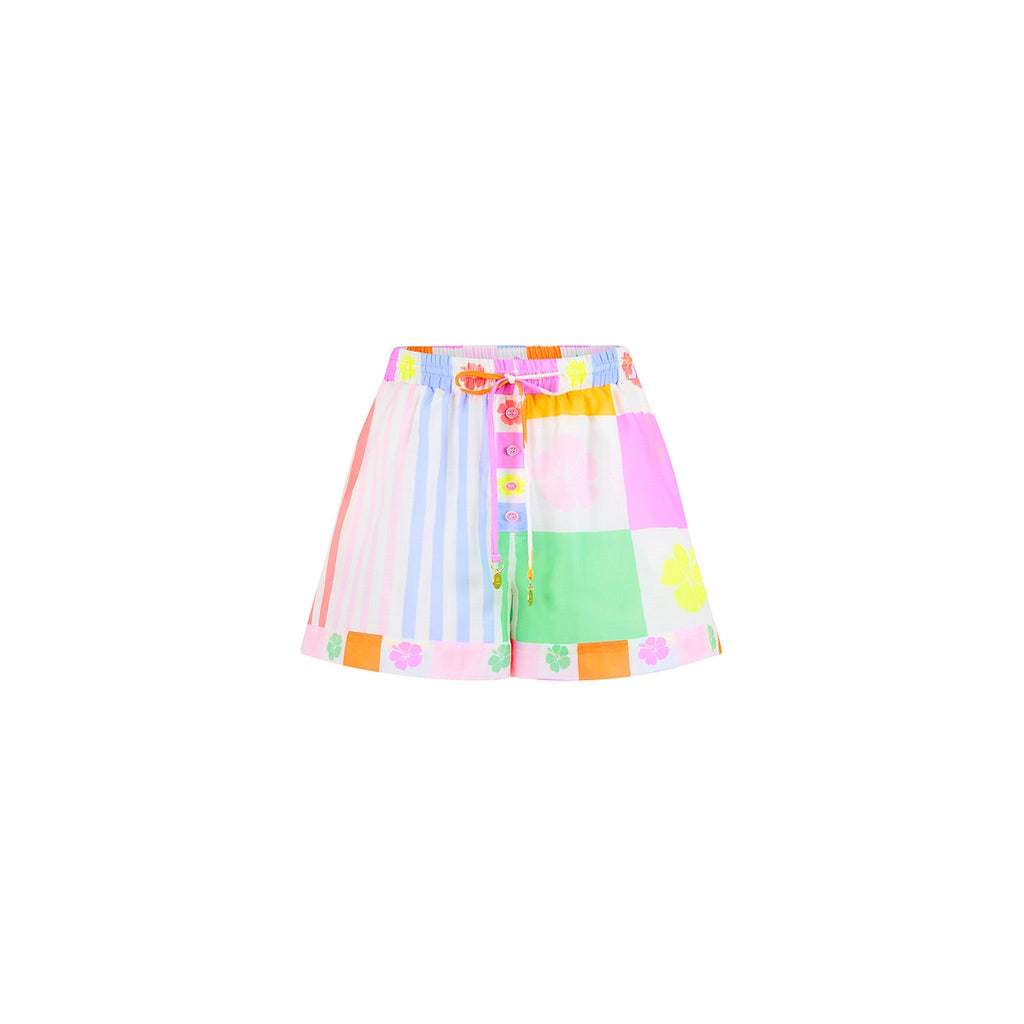 12492: Drawstring Shorts - Hibiscus Rainbow