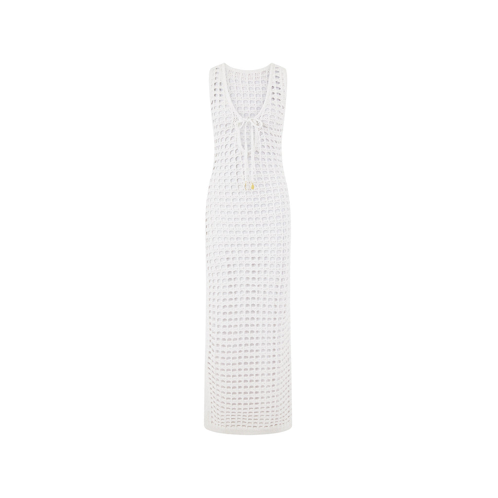 14491: Crochet Plunge Maxi Dress - Ivory