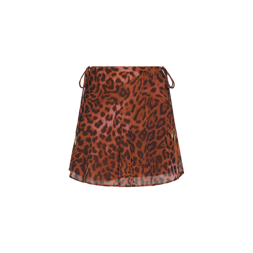 15257: Chiffon Tie Side Mini Skirt - Leopard Lasso