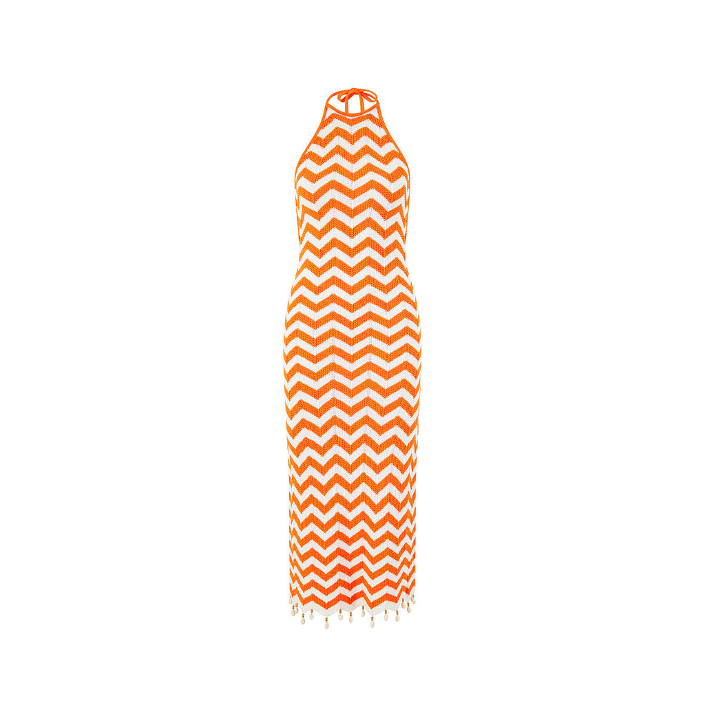 15502: Chevron Knit Midi Dress - Dreamsicle