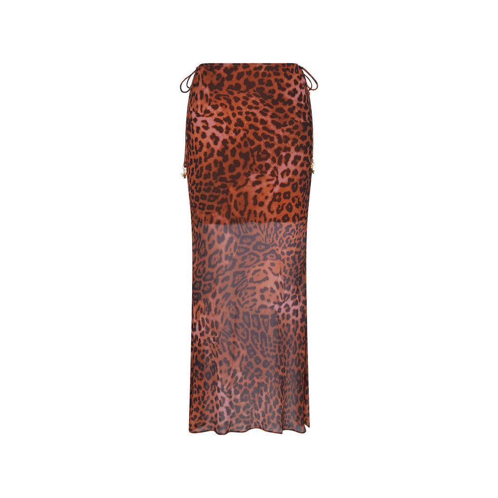 15527: Chiffon Tie Side Maxi Skirt - Leopard Lasso