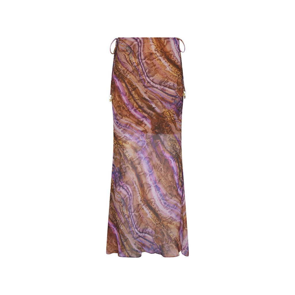 15527: Chiffon Tie Side Maxi Skirt - Tropical Viper