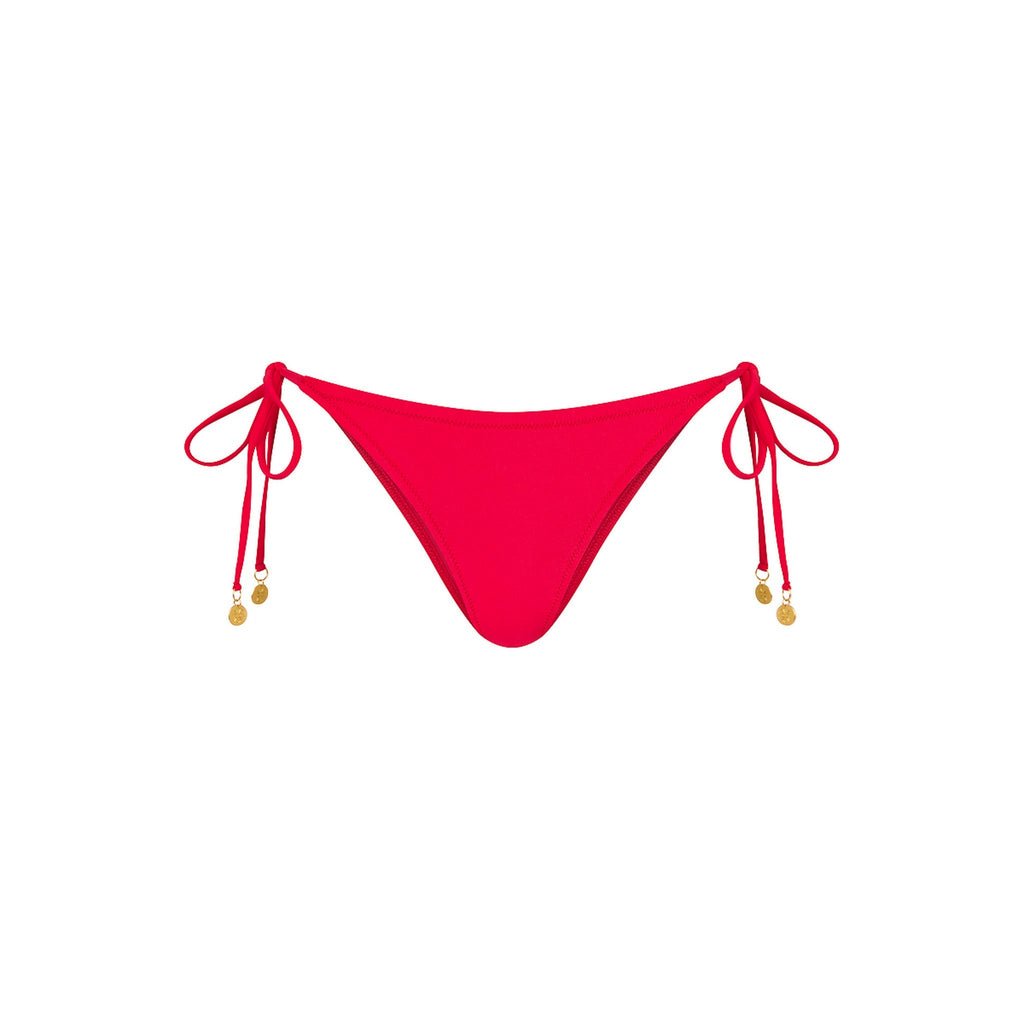 BOT255: Full Coverage Tie Bikini Bottom - Cherry Crush