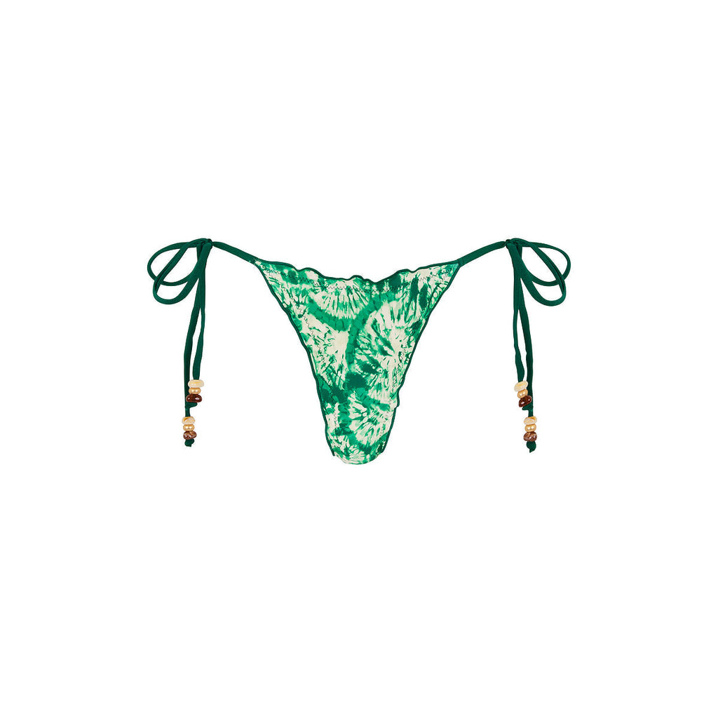 BOT257: Lettuce Edge Thong Tie Bikini Bottom - Emerald Tides