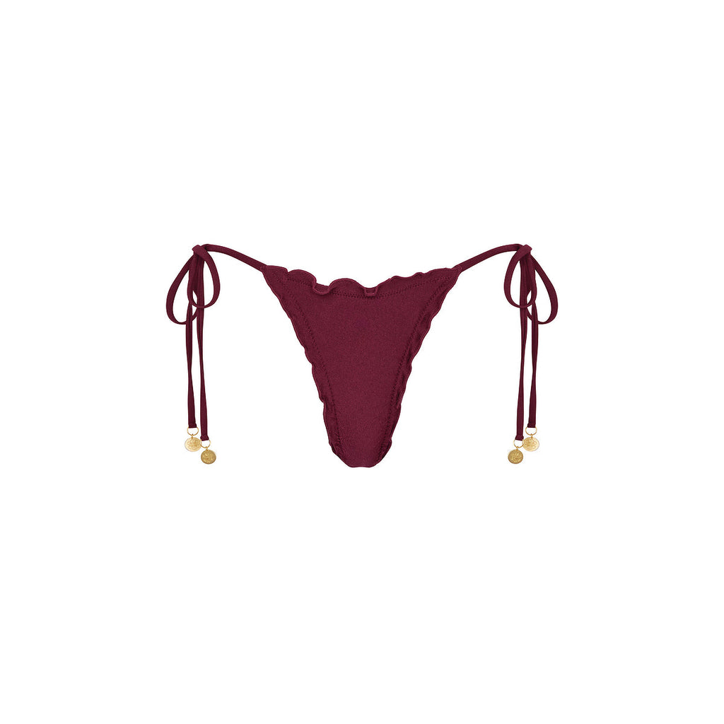 BOT257: Lettuce Edge Thong Tie Bikini Bottom - Sangria