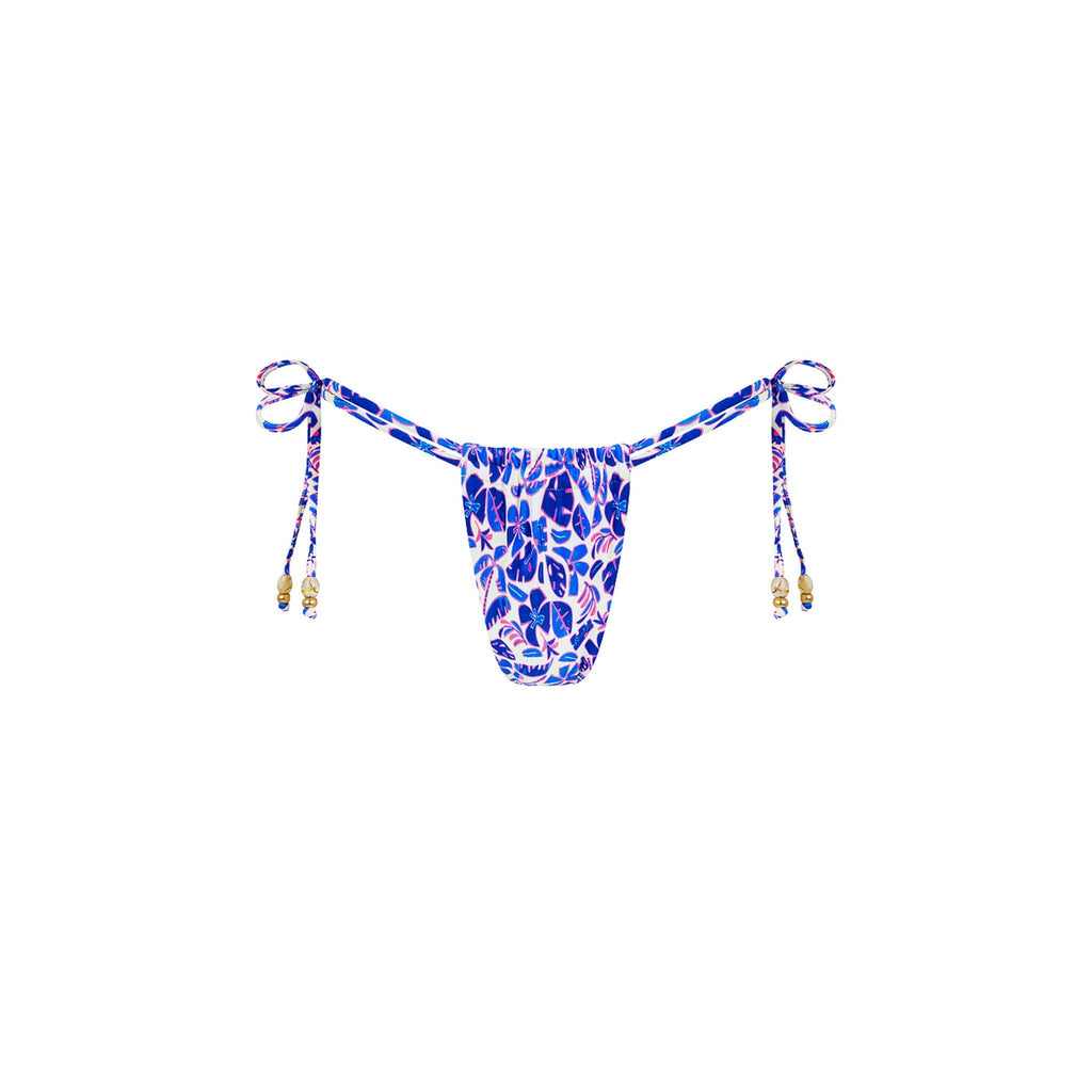 BOT265: Tie Ruched Thong Bikini Bottom - Ocean Colada
