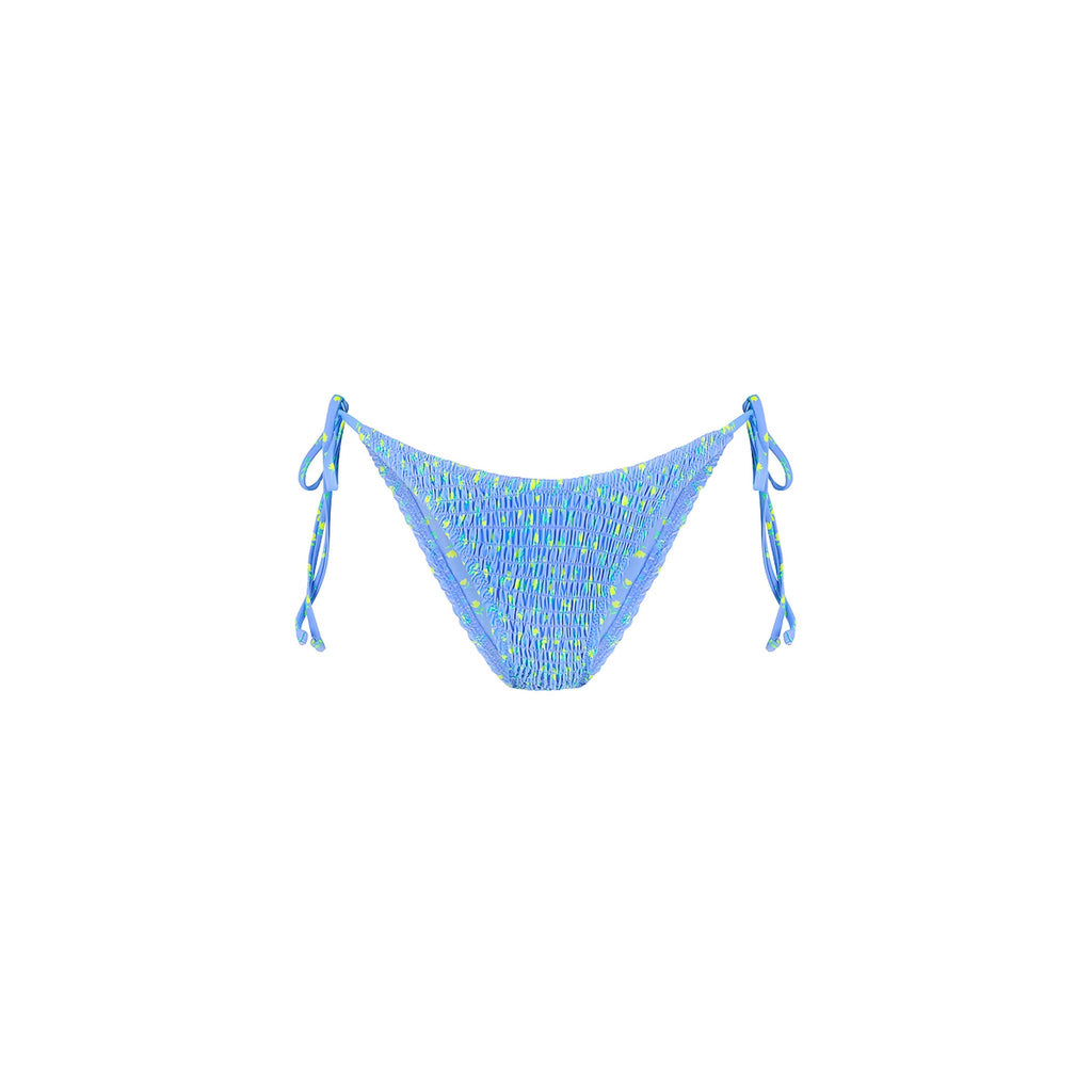 BOT272: Shirred Dipped Cheeky Tie Bikini Bottom - Lemon Bloom