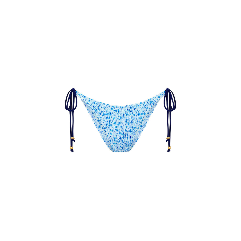 BOT272: Shirred Dipped Cheeky Tie Bikini Bottom - Dream Flower