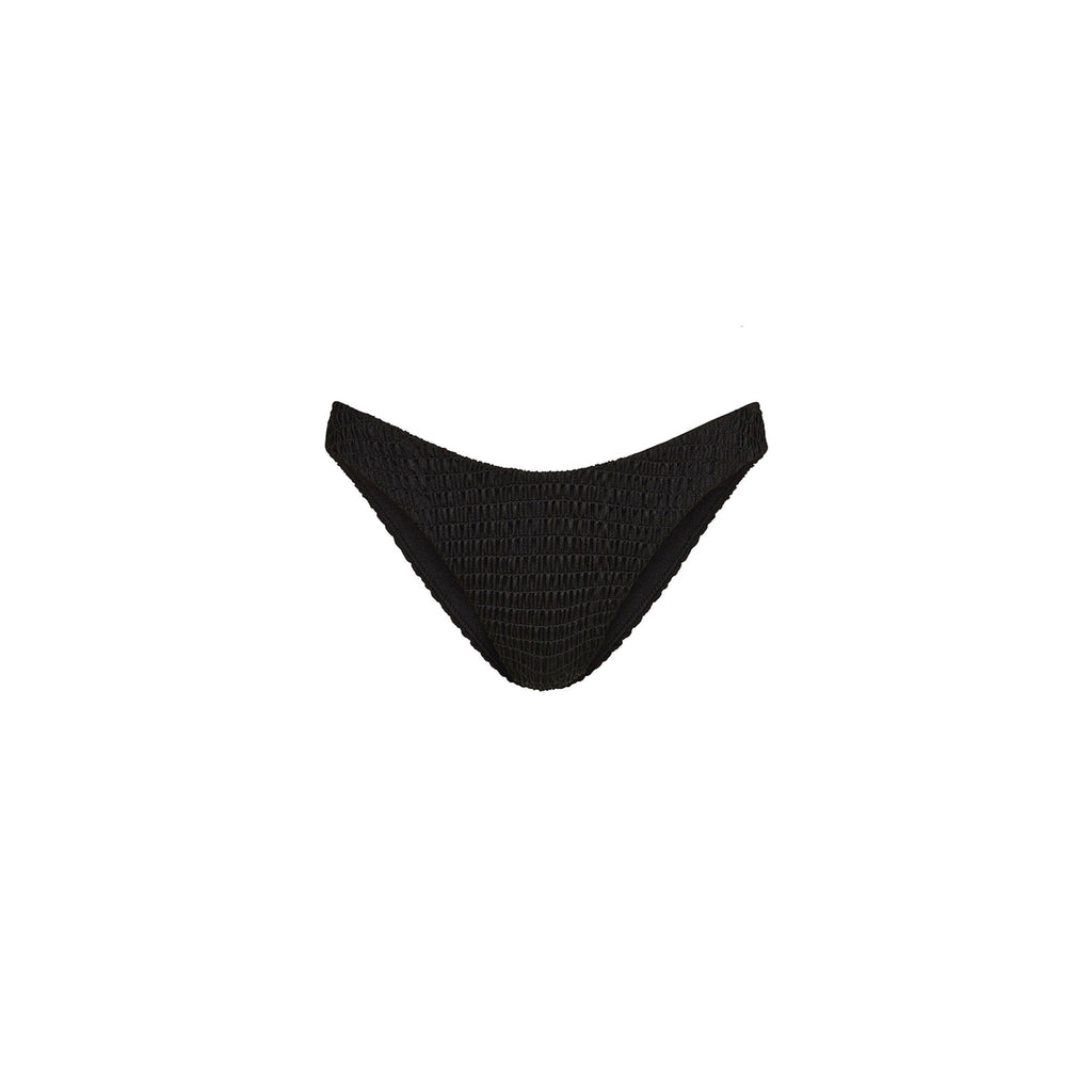 BOT273: Shirred Minimal Full Coverage Bikini Bottom - Twilight Black