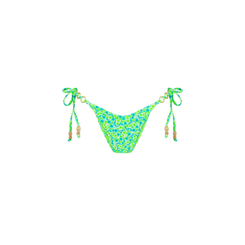 BOT274: Trio Ring Cheeky Tie Bikini Bottom - Apple Blossom