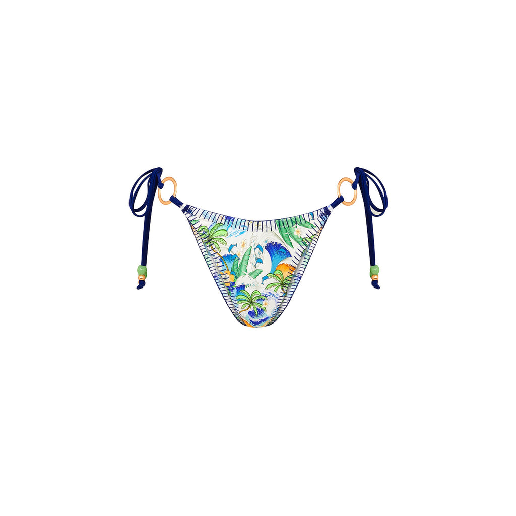 BOT286: Lace Stitch Ring Tie Bikini Bottom - Blue Crush