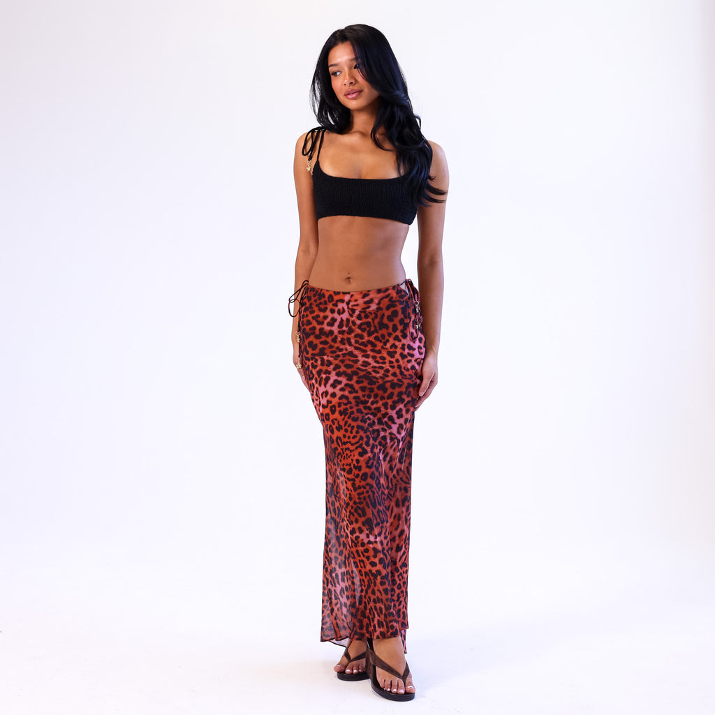 15527: Chiffon Tie Side Maxi Skirt - Leopard Lasso