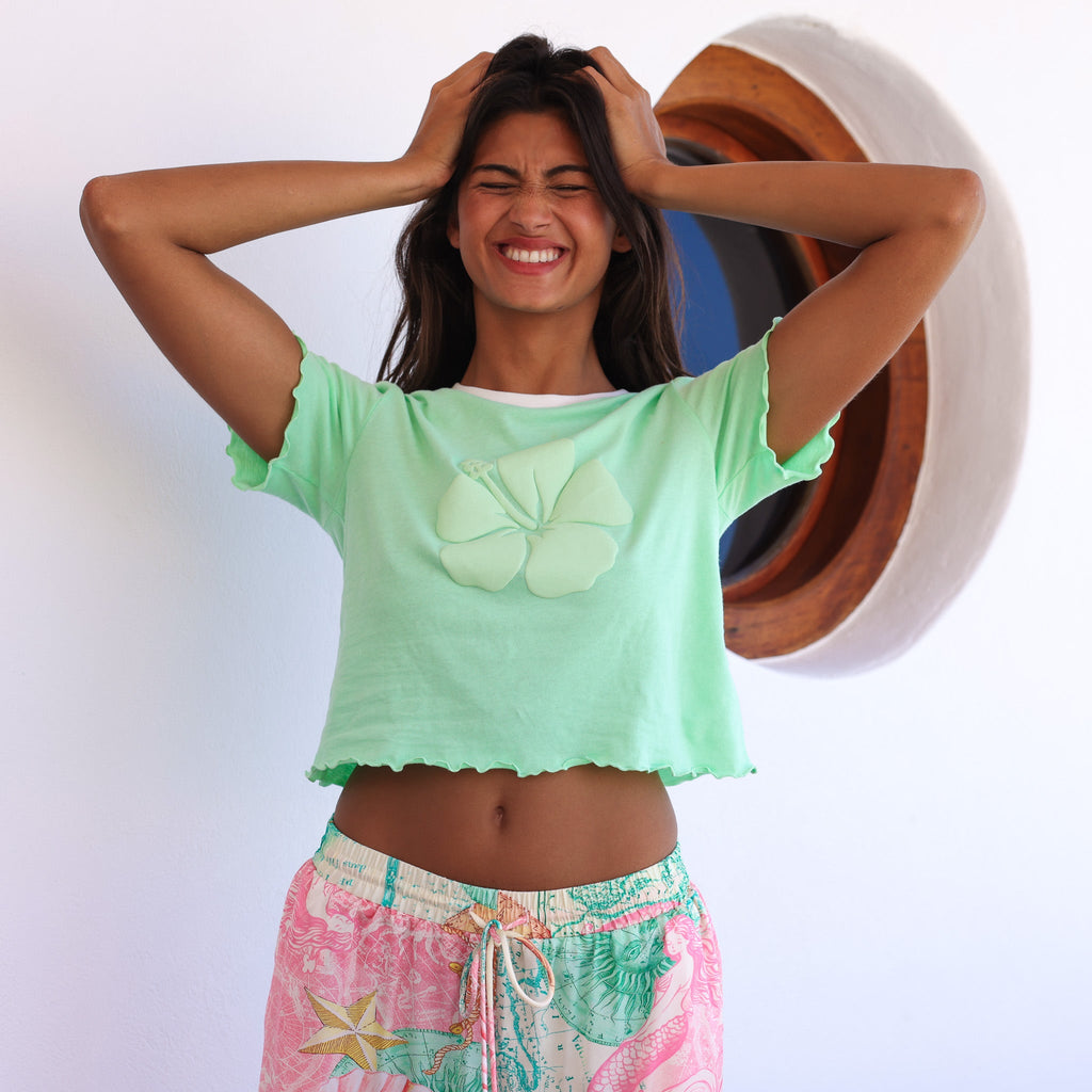 11575: Lettuce Cropped Mini Tee - Apple Sorbet