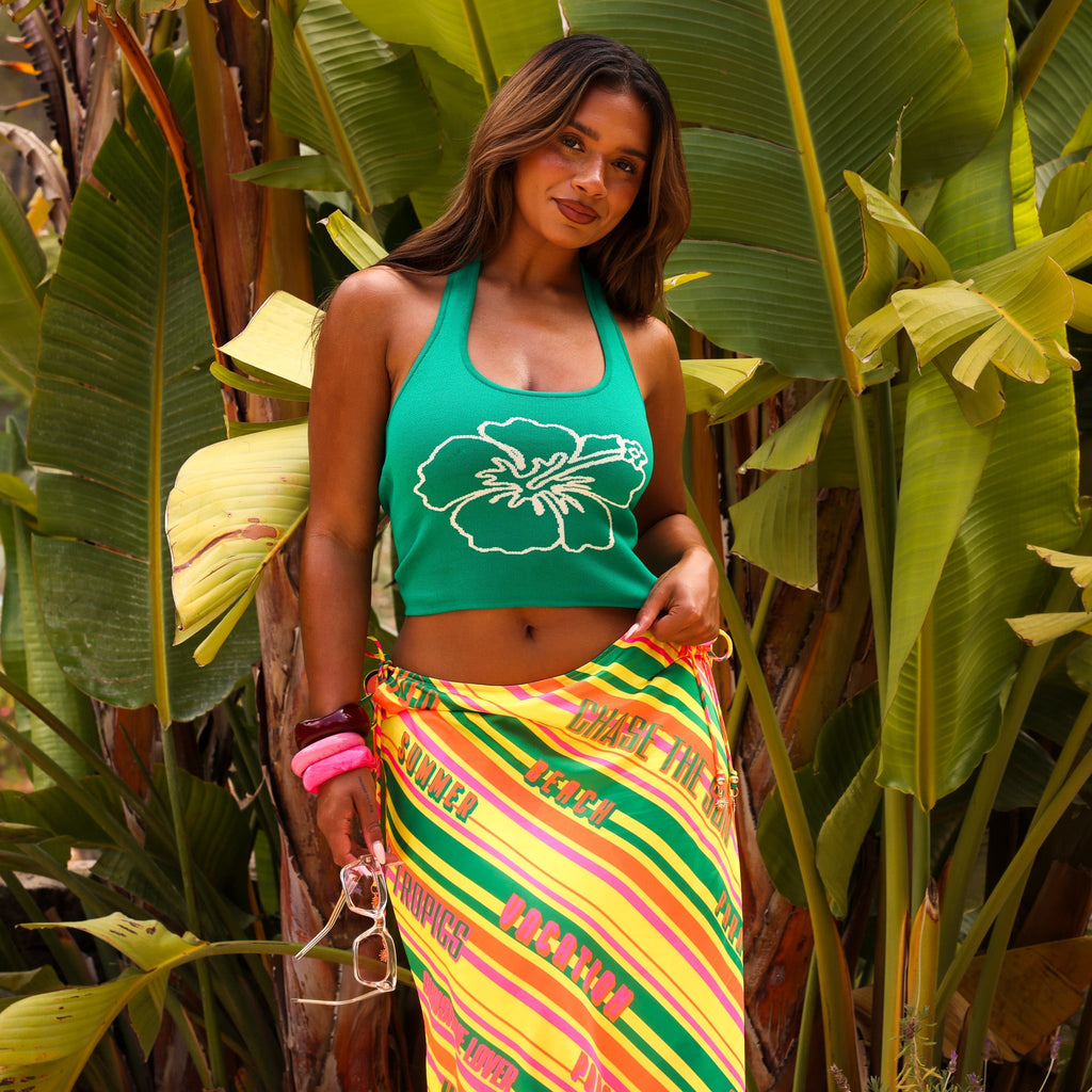 11489: Knit Halter Tank Top - Green Envy