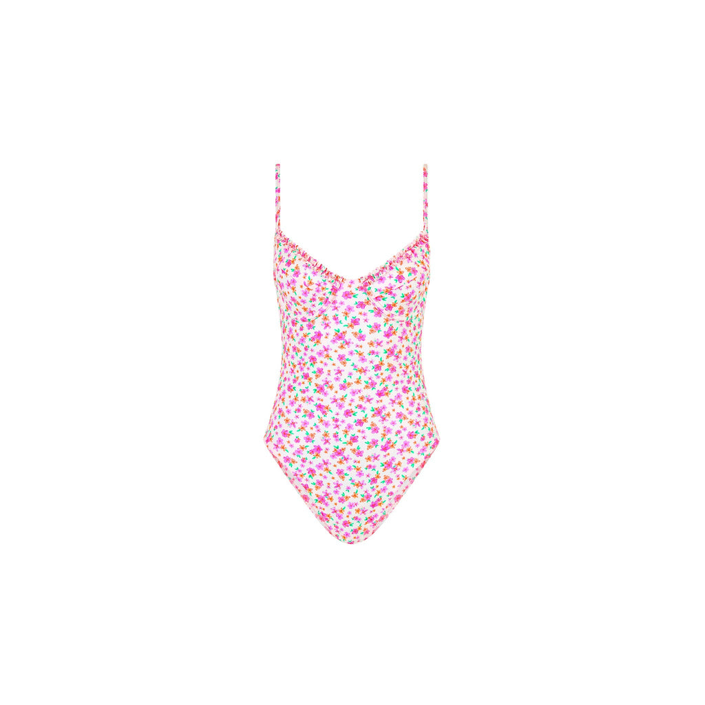 ONE334: Double Ruffle Underwire One Piece - Flamingo Flora