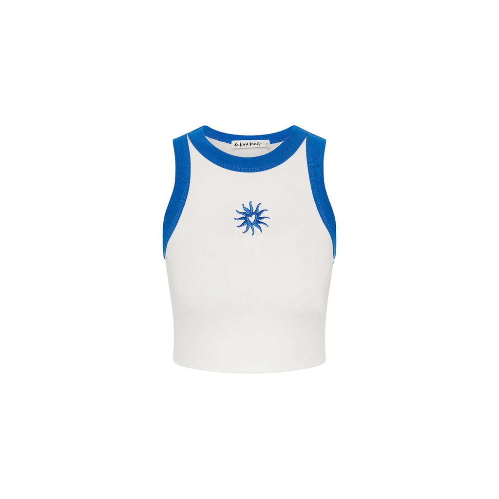 11564: Embroidered Crop Tank Top - Blue Skies