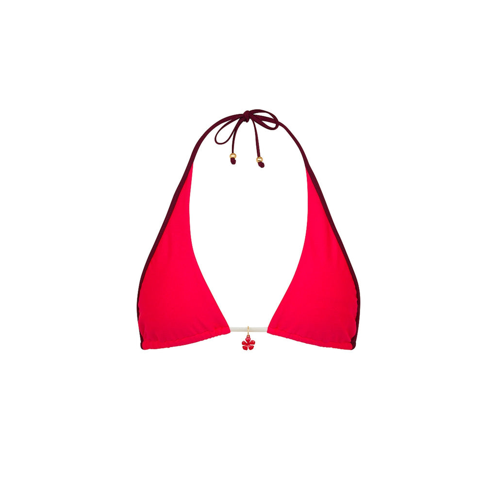 TOP171: Bind Tie Halter Bikini Top - Cherry Cola