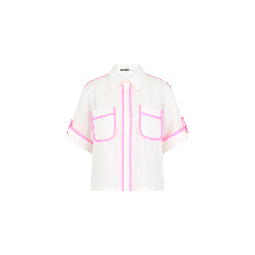 11475: Cropped Button Up Shirt - White