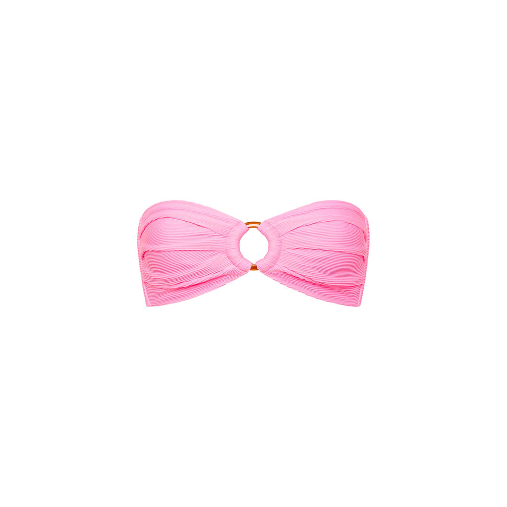 TOP154: Strapless Bandeau Bikini Top - Taffy Pink Ribbed