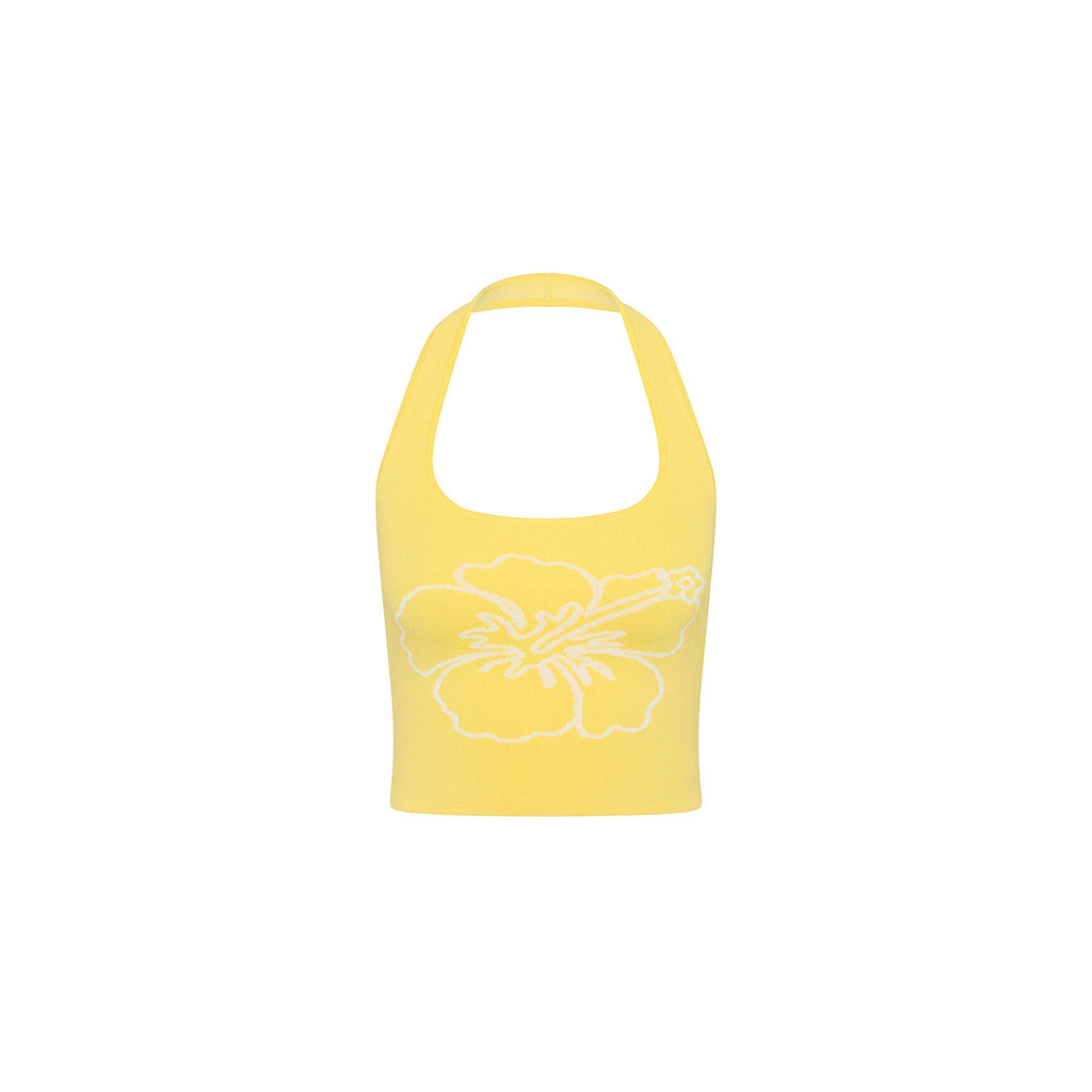 11489: Knit Halter Tank Top - Sunny Honey