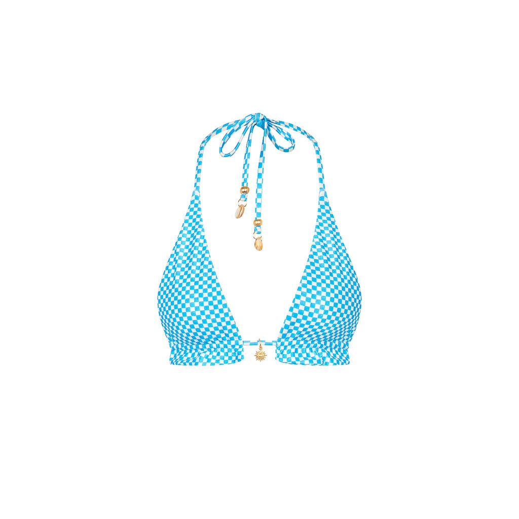 TOP202: Frill Halter Bralette Bikini Top - Checkmate