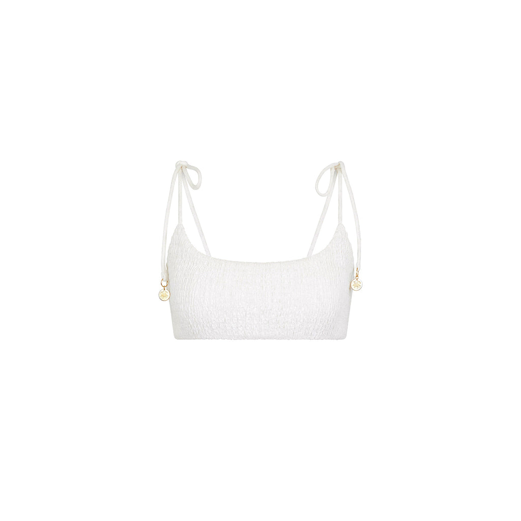 11517: Simple Shirred Tie Crop - Natural White