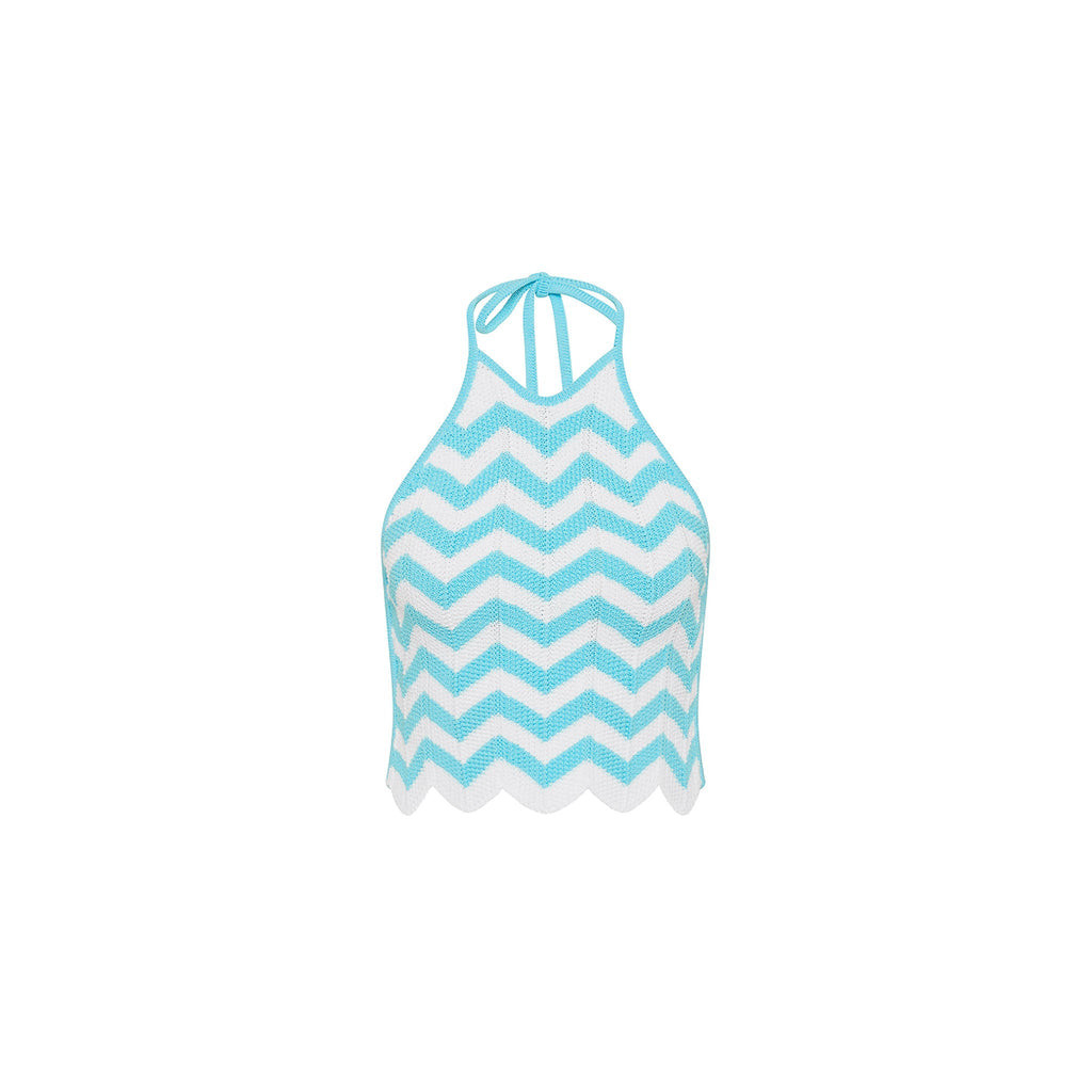 11562: Chevron Knit Halter Crop Top - Crystal Cove