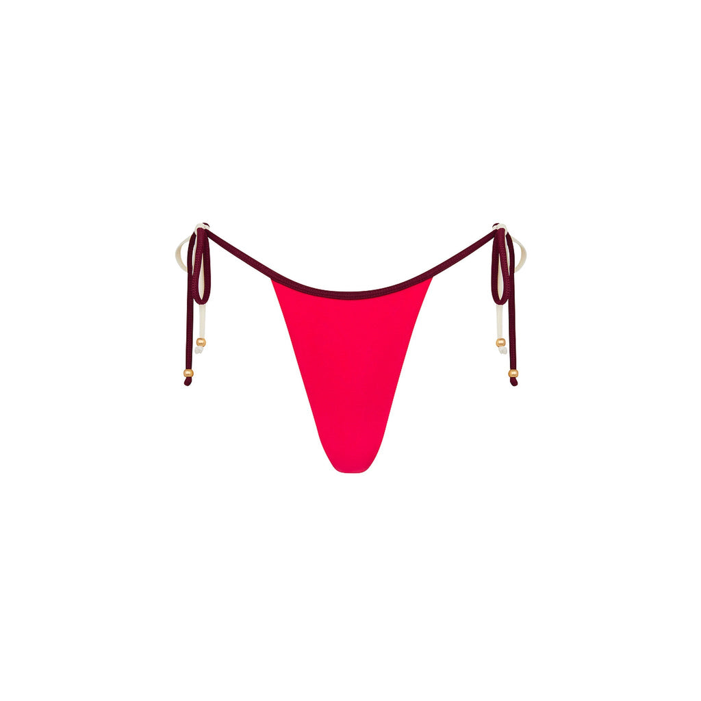 BOT239: Micro Thong Tie Side Bikini Bottom - Cherry Cola
