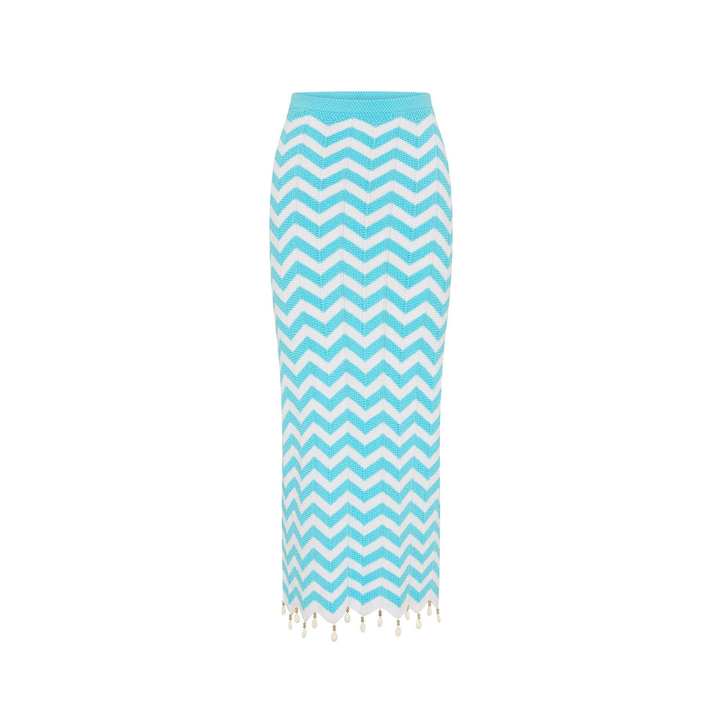 12563: Chevron Knit Midi Skirt - Crystal Cove