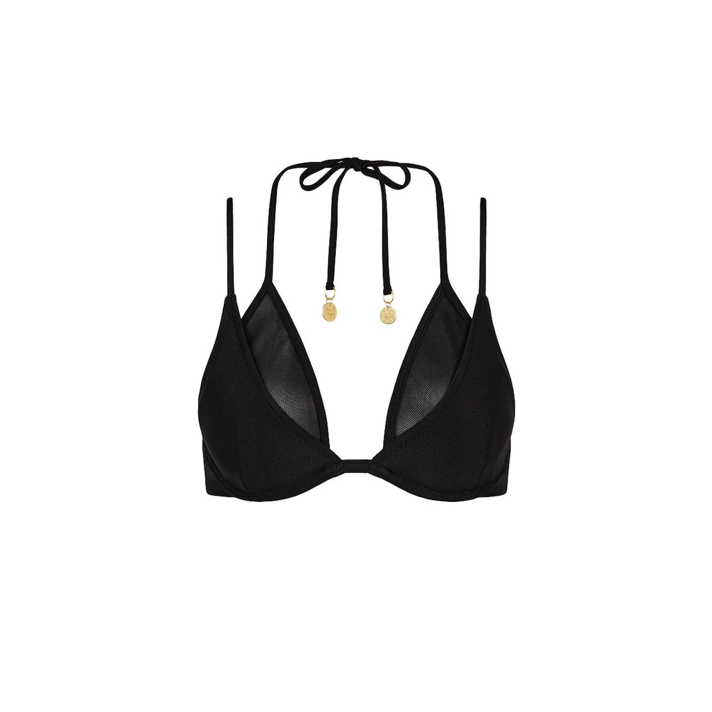 TOP219: Layered Mesh Underwire Bikini Top - Twilight Black