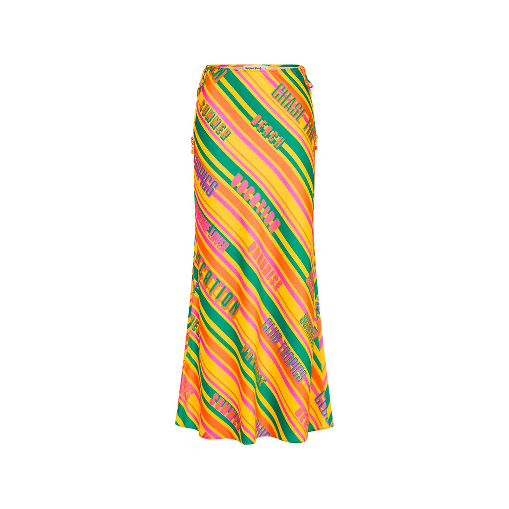 15539: Satin Tie Side Maxi Skirt - Sunshine Lover