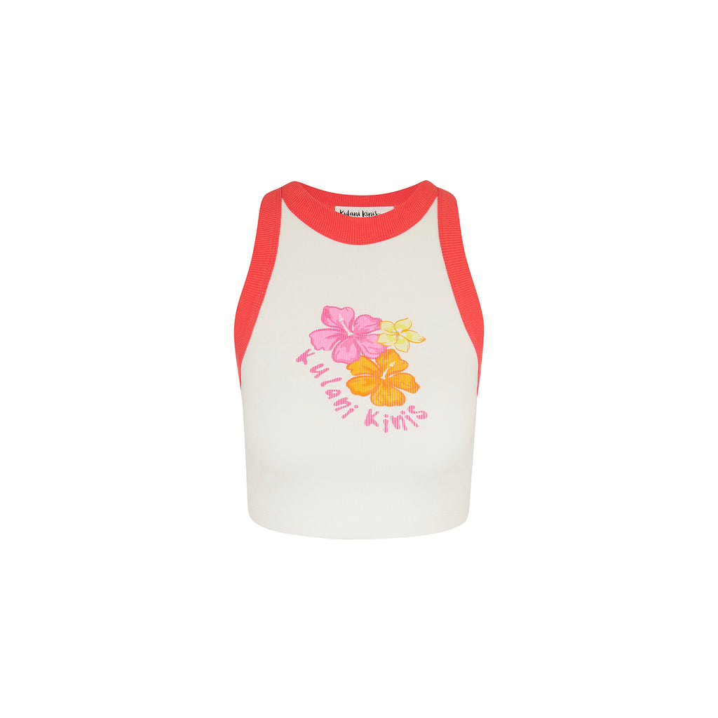 11453: Bind Crop Tank Top - Hibiscus Kisses