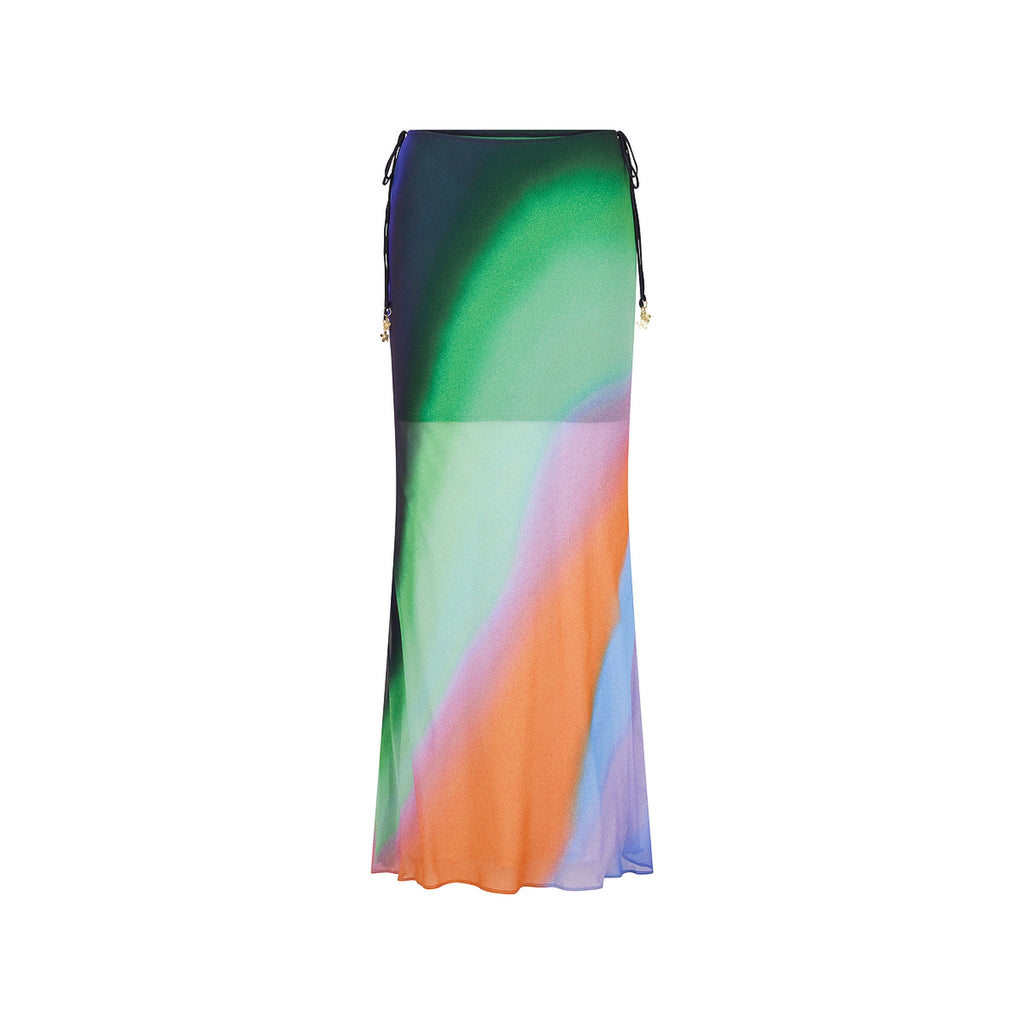 15527: Chiffon Tie Side Maxi Skirt - Spellbound Swirl