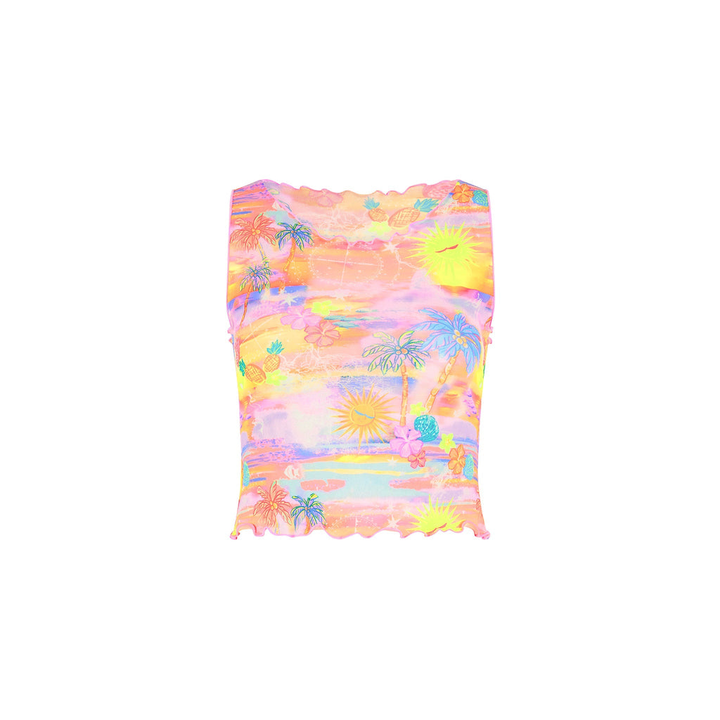 11464: Mesh Cropped Tank - Sunset Universe