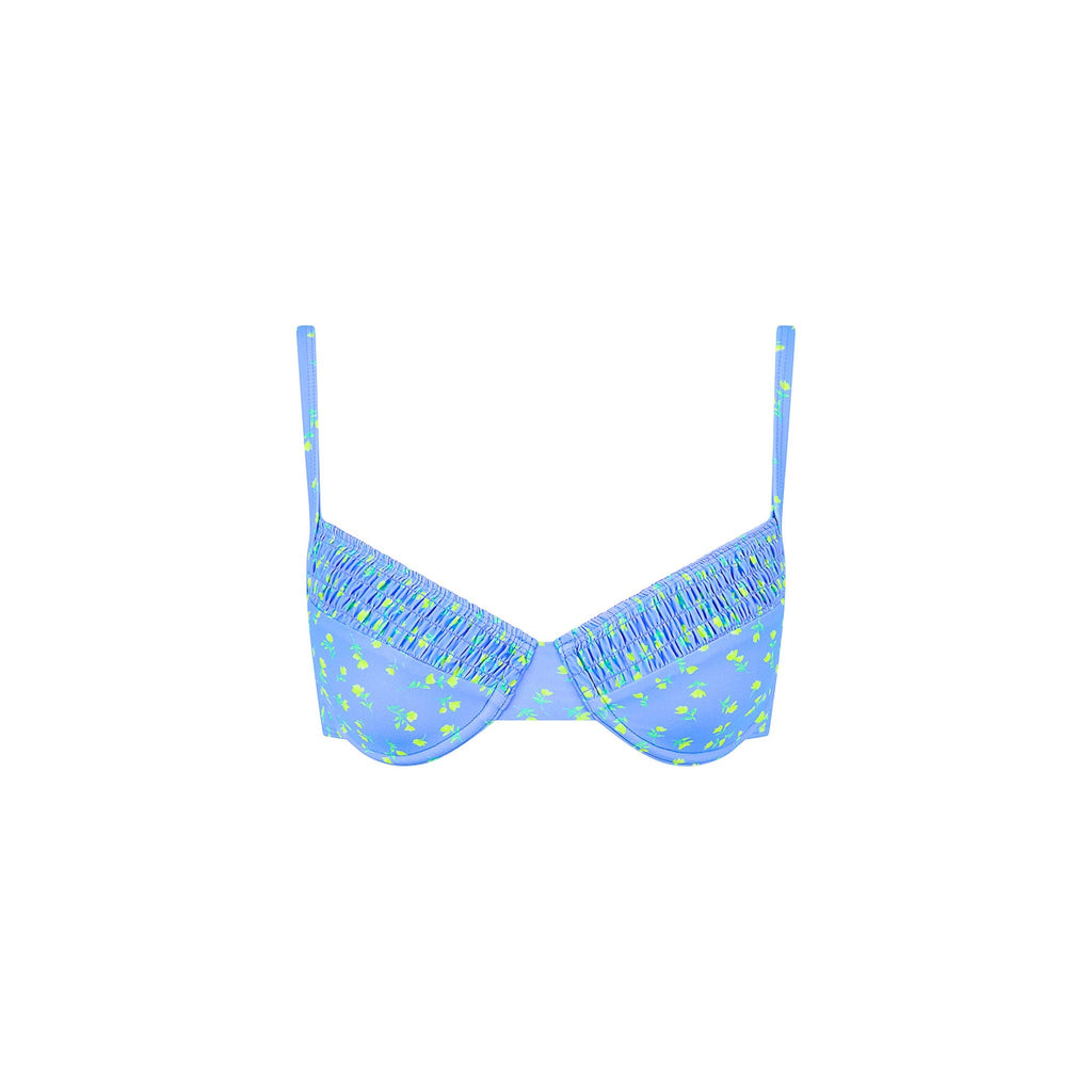 TOP199: Shirred Ditzy Underwire Bra Bikini Top - Lemon Bloom