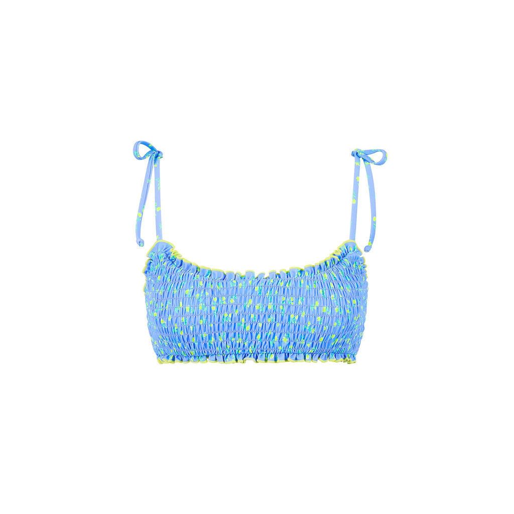 TOP201: Shirred Crop Tie Bikini Top - Lemon Bloom
