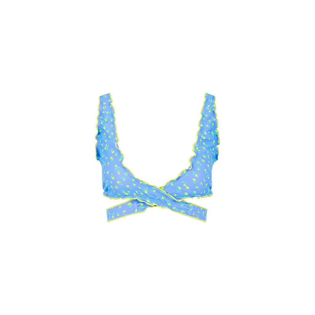 TOP184: Lettuce Edge Wrap Bikini Top - Lemon Bloom