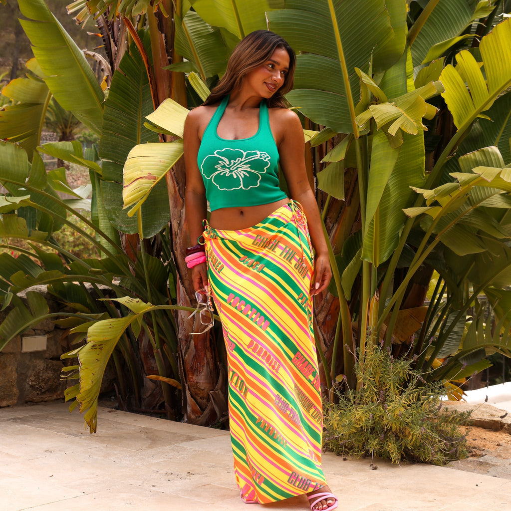 15539: Satin Tie Side Maxi Skirt - Sunshine Lover