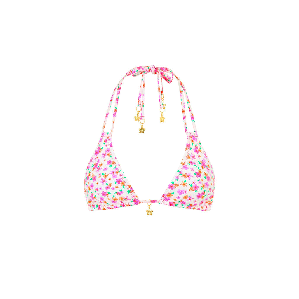 TOP155: Halter Bralette Bikini Top - Flamingo Flora