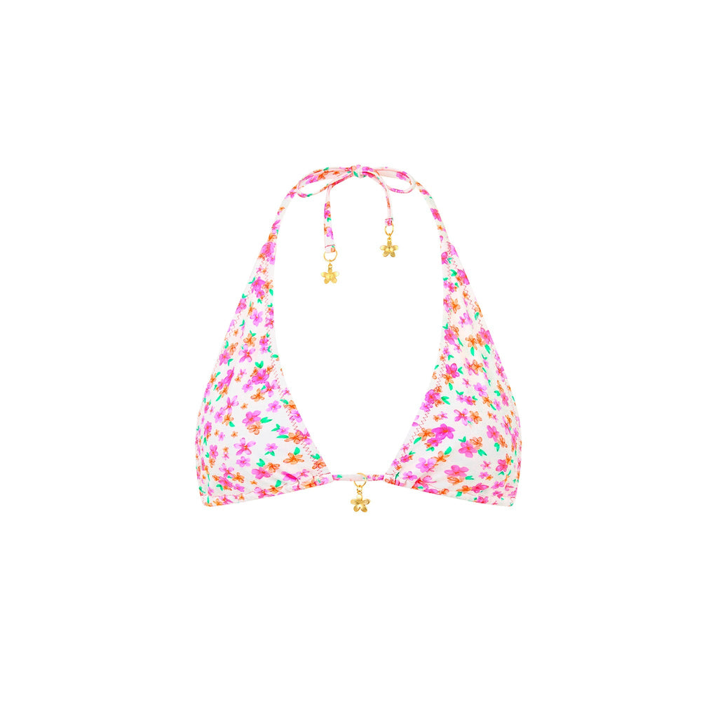 TOP170: Classic Tie Halter Bikini Top - Flamingo Flora