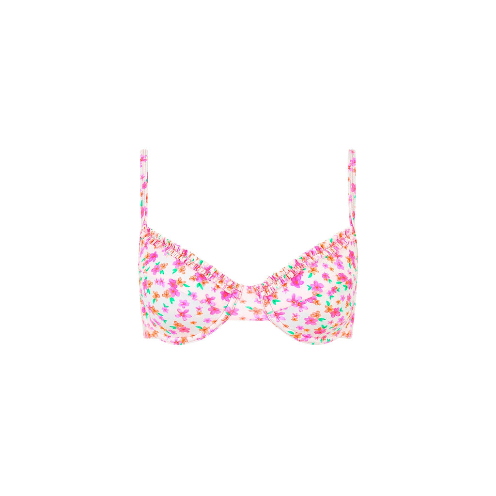 TOP182: Double Ruffle Underwire Bikini Top - Flamingo Flora