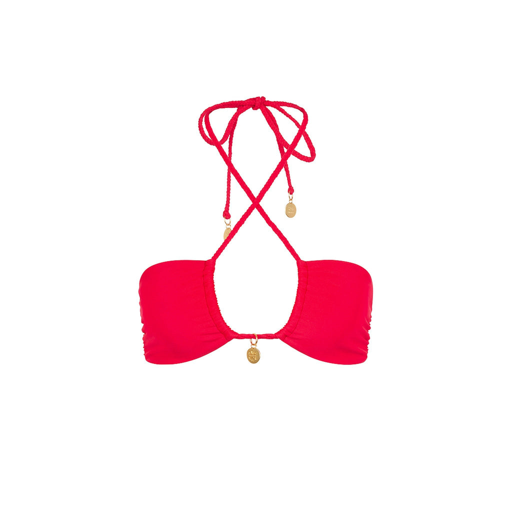 TOP196: Braided Tie Bandeau Bikini Top - Cherry Crush