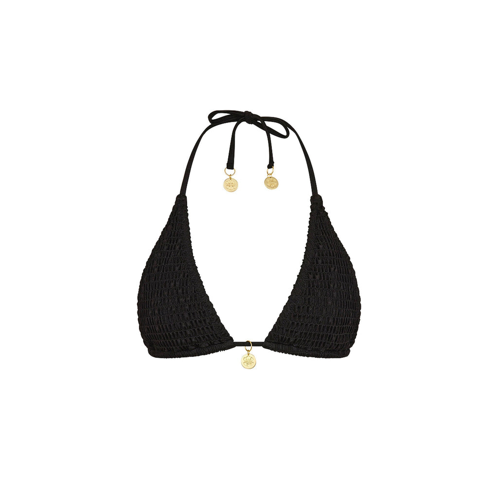 TOP200: Shirred Triangle Bikini Top - Twilight Black