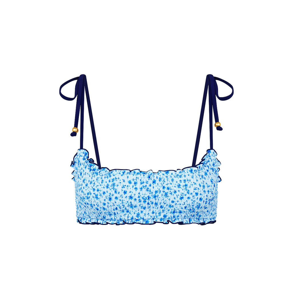 TOP201: Shirred Crop Tie Bikini Top - Dream Flower