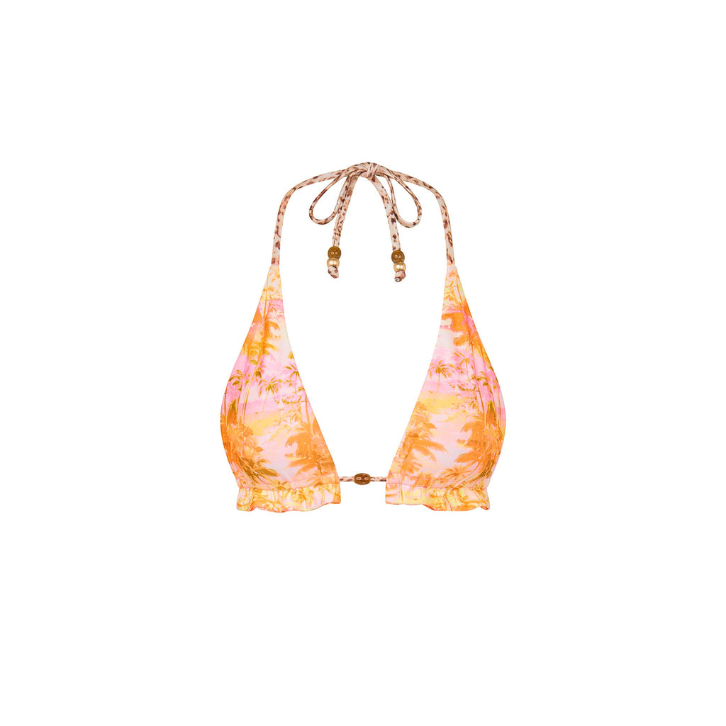 TOP202: Frill Halter Bralette Bikini Top - Wild Skies